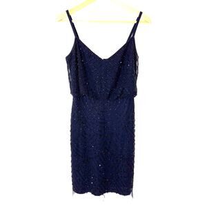 Adrianna Papell - Beaded Sequined Navy Cocktail Dress - Women's Size 4 - New